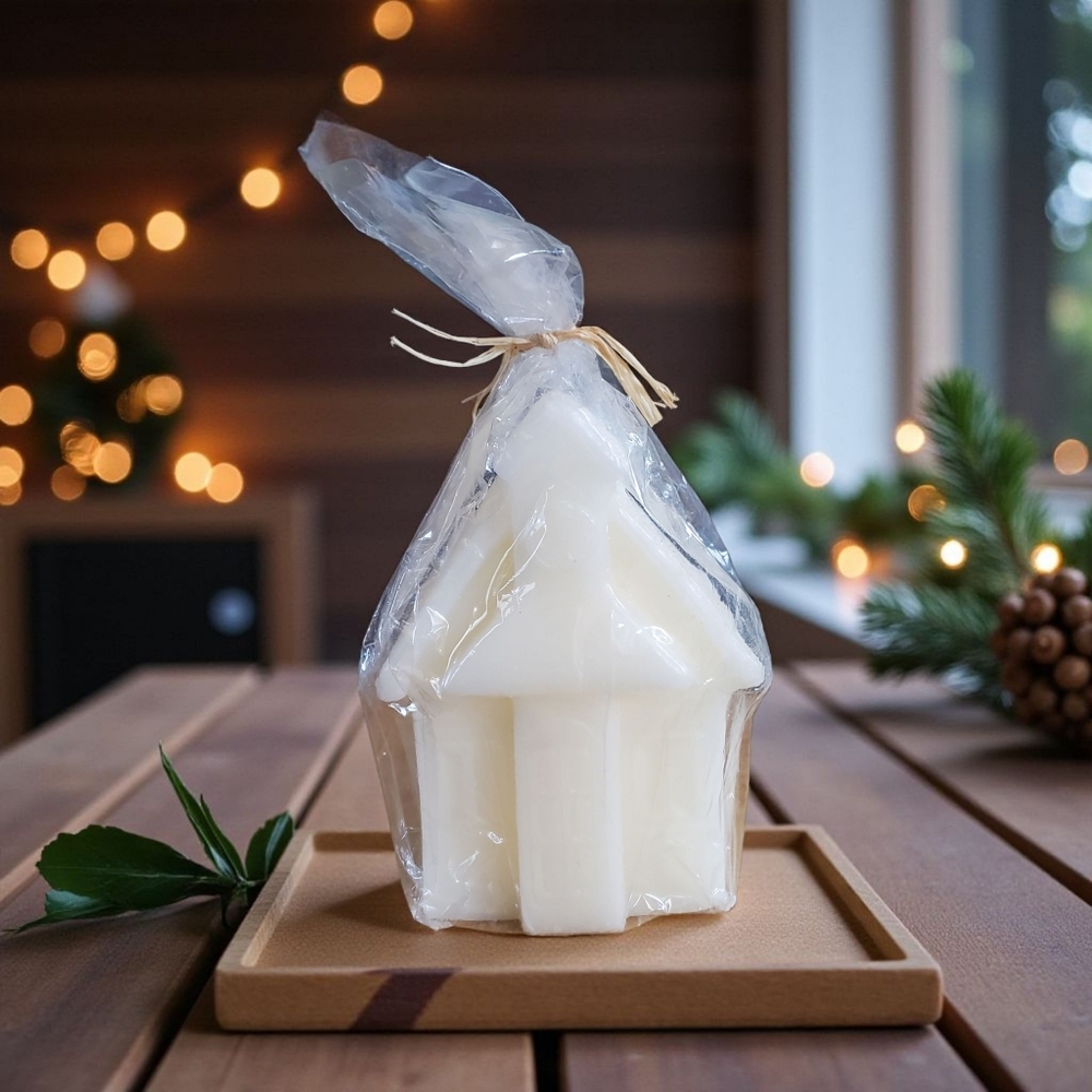 Pottery Barn Large House Candle Cream Color 7.5" x 4.5" x 4.5" Christmas Pillar